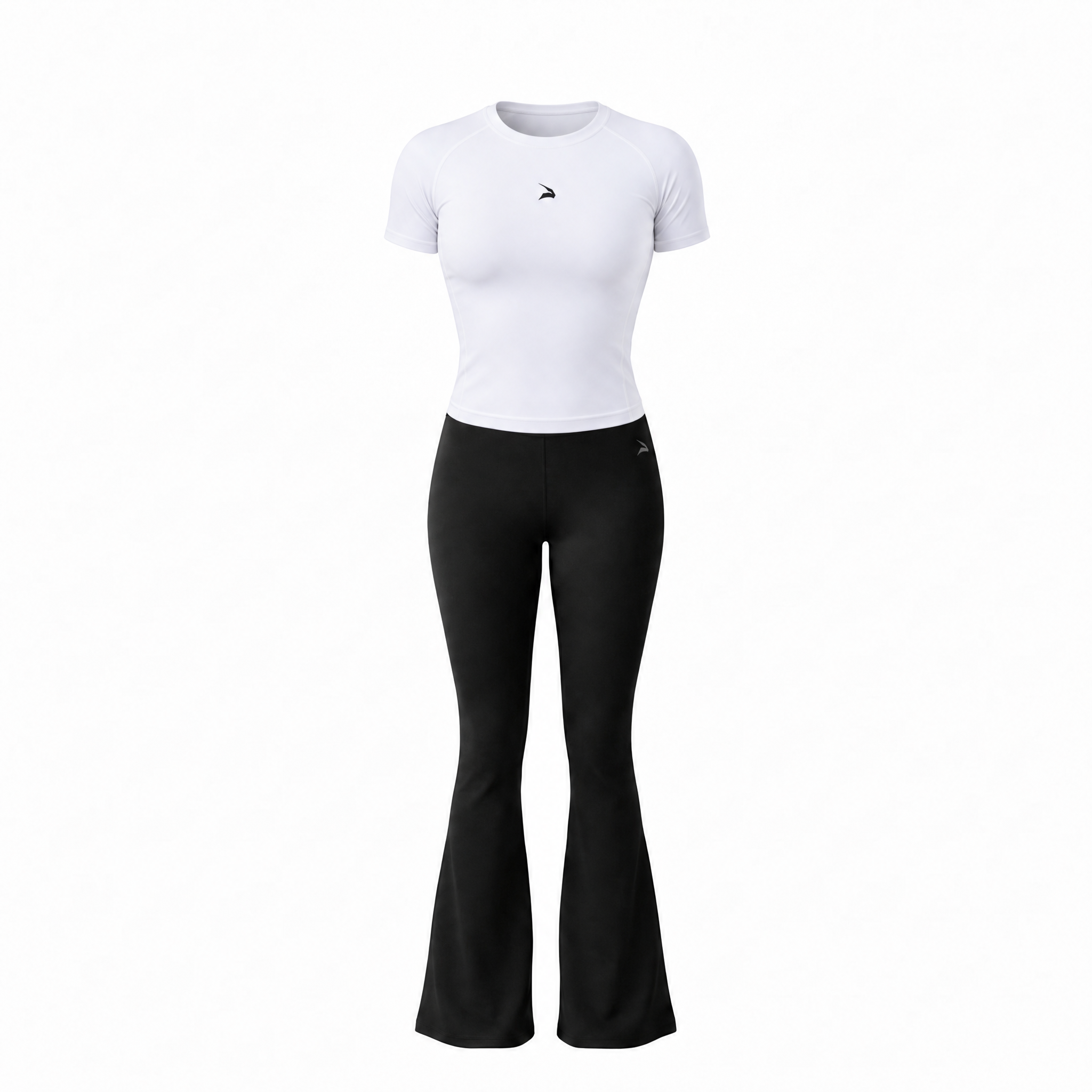 Set Femme GYMLYNX – Compression t shirt Blanc & Legging Sport Flare - Noir