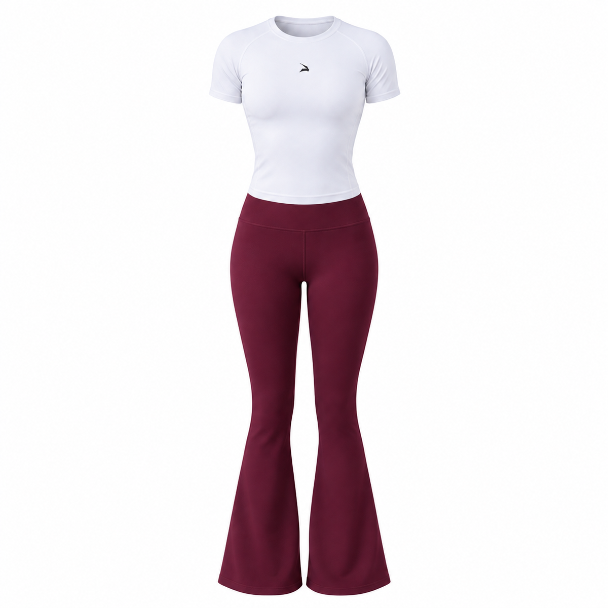 Set femme GYMLYNX-Compression t shirt blanc & Flared legging burgundy