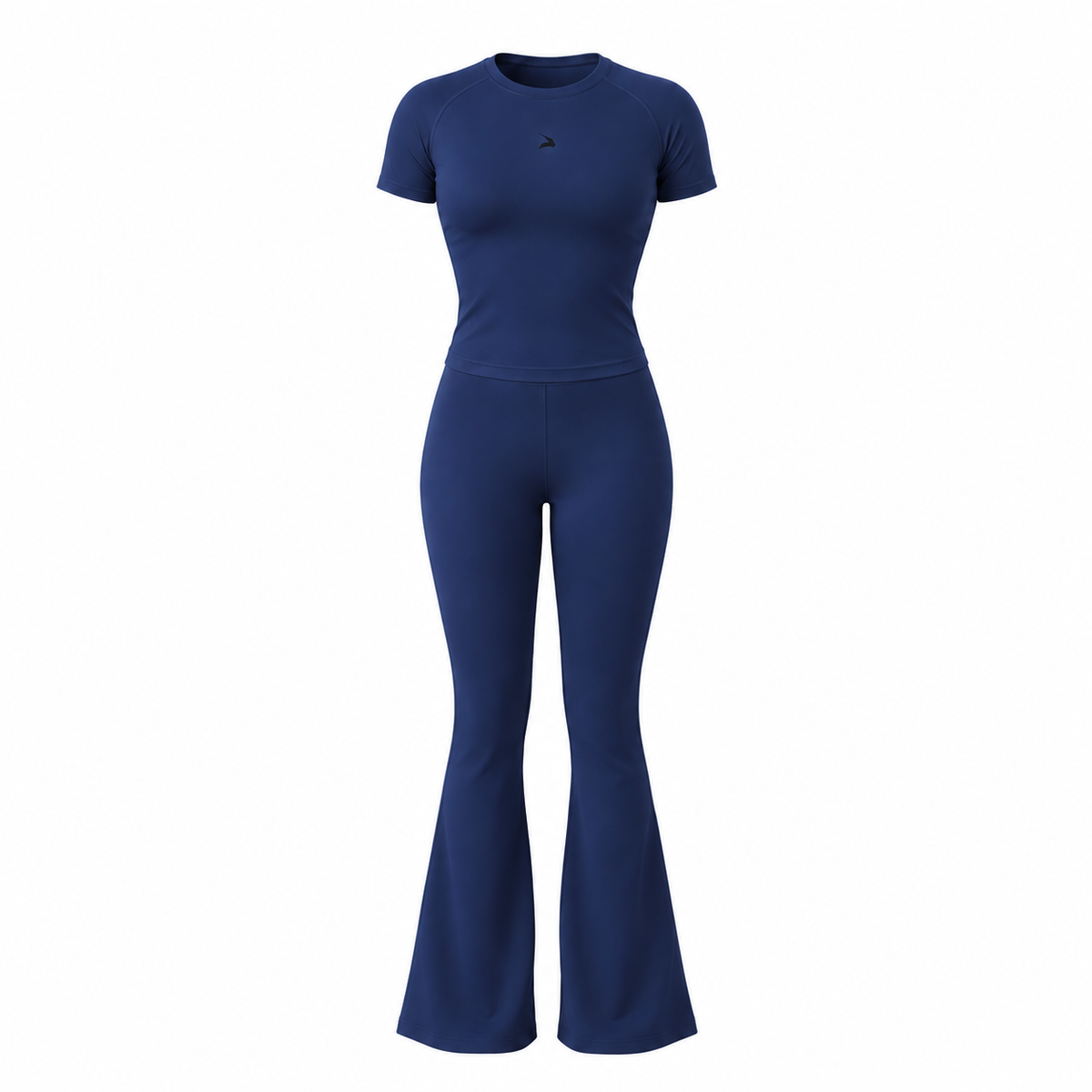 Set Femme GYMLYNX – Compression t shirt Bleu & Legging Sport Flare - Noir