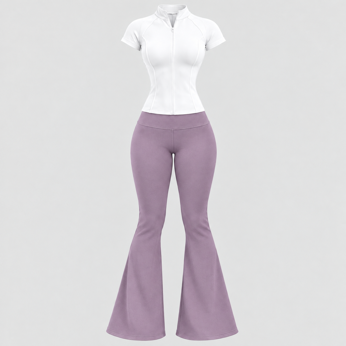 Ensemble Sculpt & Flare – T-shirt Zippé & Legging Pattes d’Éléphant