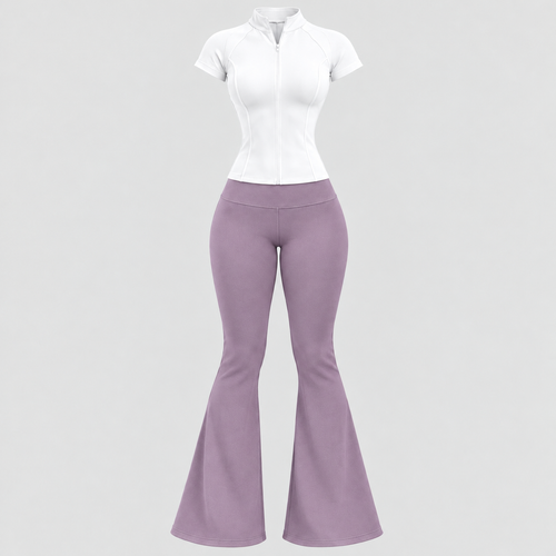 Ensemble Sculpt & Flare – T-shirt Zippé & Legging Pattes d’Éléphant