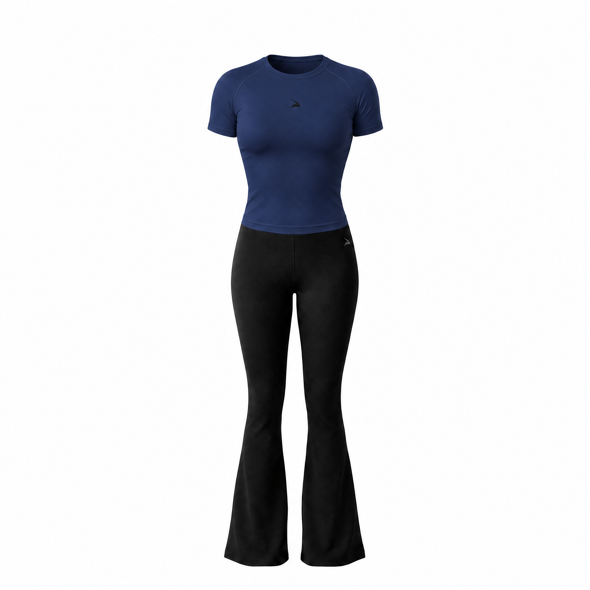 Set Femme GYMLYNX – Compression t shirt Bleu & Legging Sport Flare - Noir