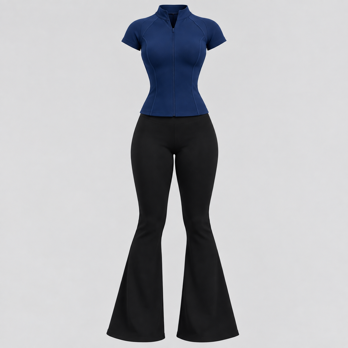 Ensemble Sculpt & Flare – T-shirt Zippé & Legging Pattes d’Éléphant
