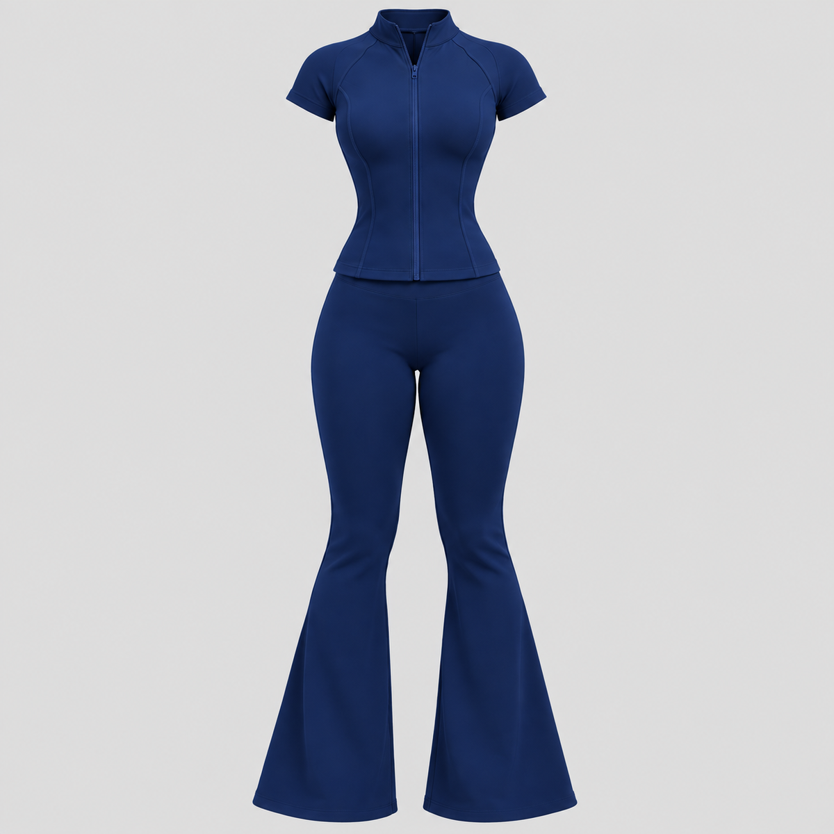 Ensemble Sculpt & Flare – T-shirt Zippé & Legging Pattes d’Éléphant