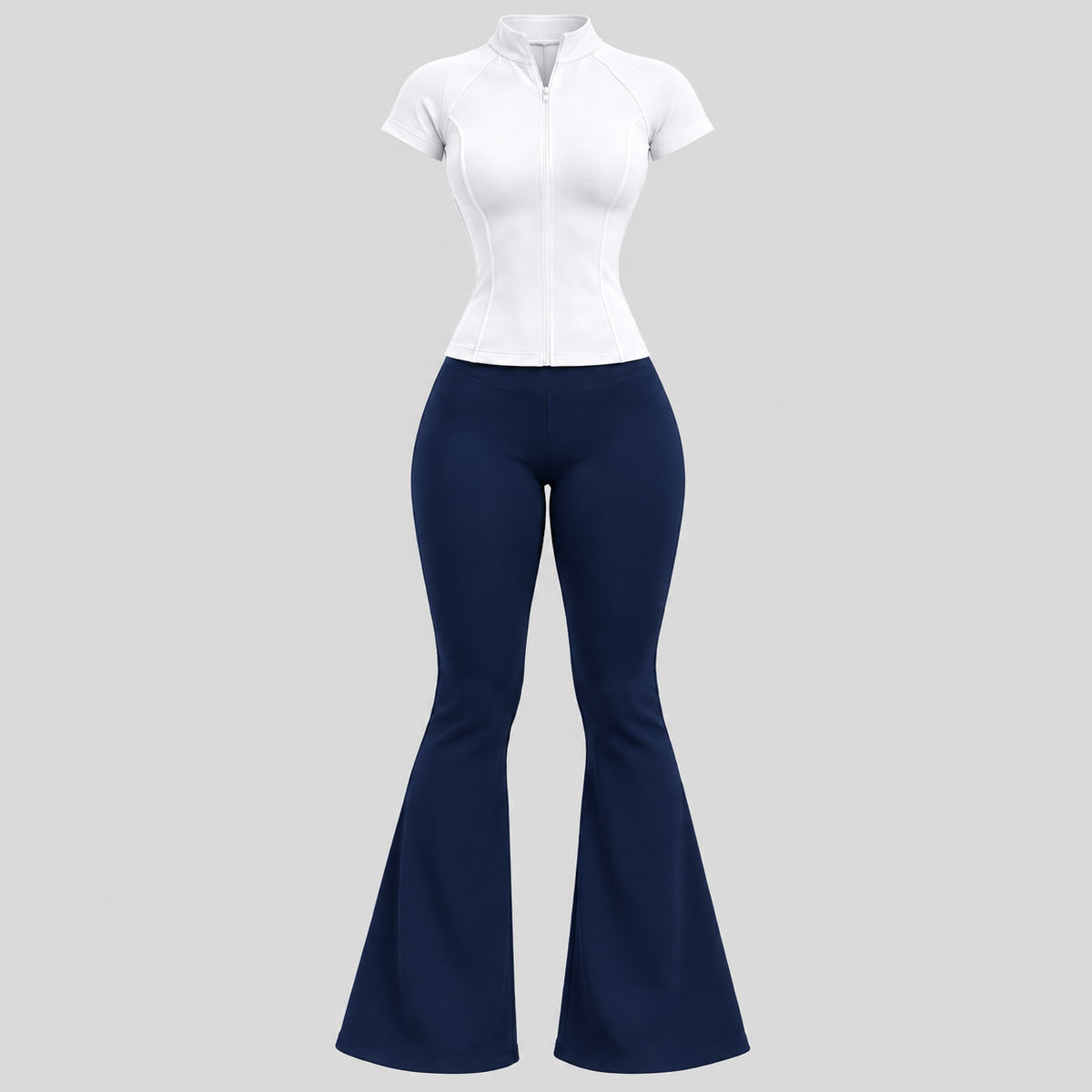 Ensemble Sculpt & Flare – T-shirt Zippé & Legging Pattes d’Éléphant