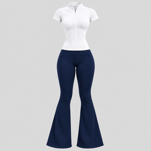 Ensemble Sculpt & Flare – T-shirt Zippé & Legging Pattes d’Éléphant