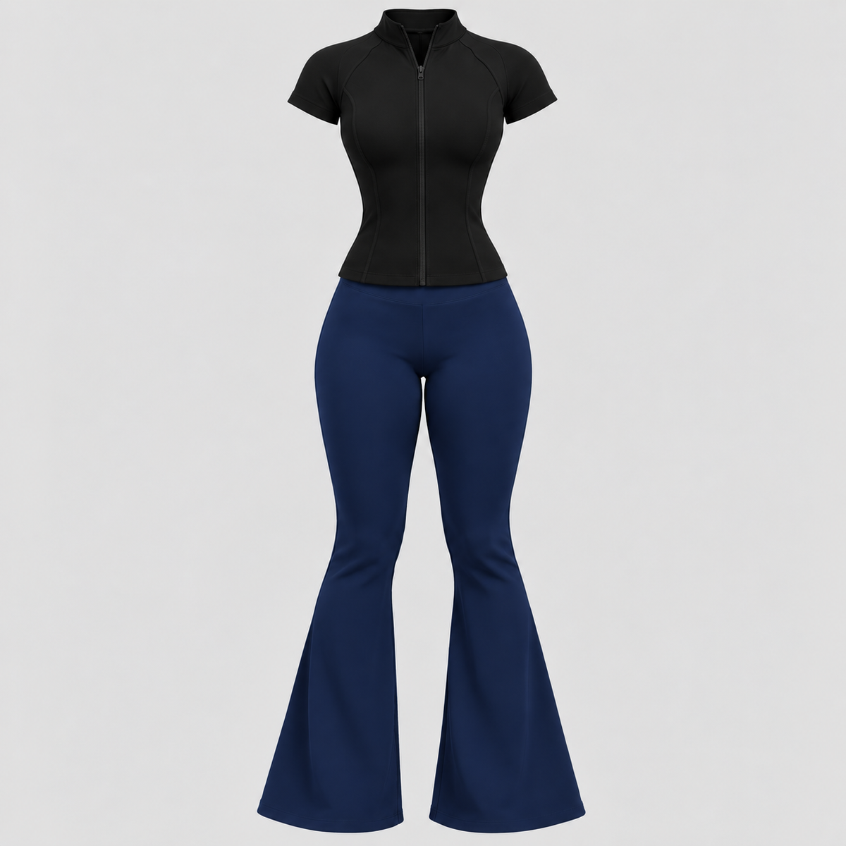 Ensemble Sculpt & Flare – T-shirt Zippé & Legging Pattes d’Éléphant